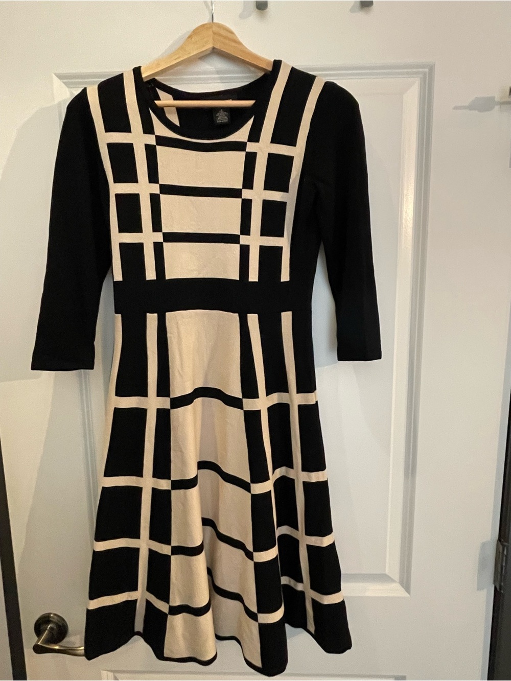 Liz Claiborne Black and Cream Grid Fit & Flare Dress